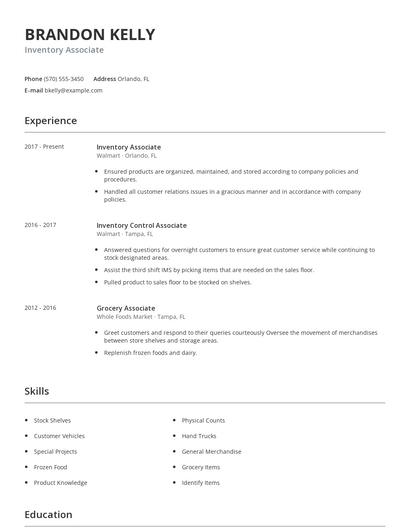Inventory Associate Resume