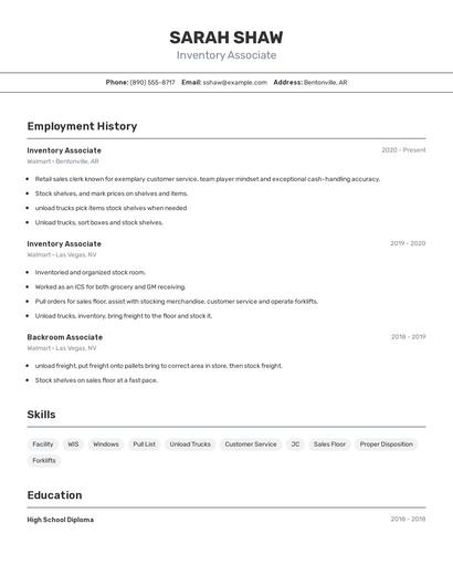 Inventory Associate Resume