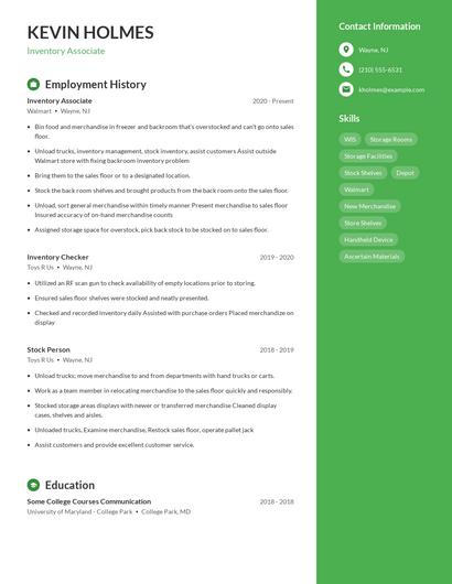 Inventory Associate Resume