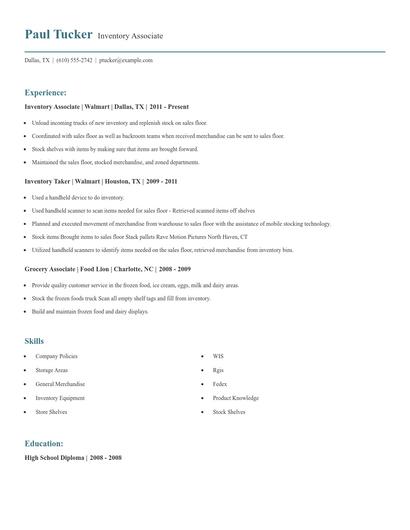 Inventory Associate Resume