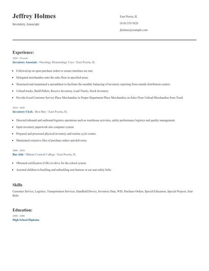 Inventory Associate Resume