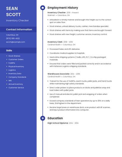 Inventory Checker Resume