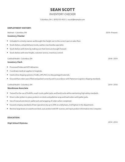 Inventory Checker Resume