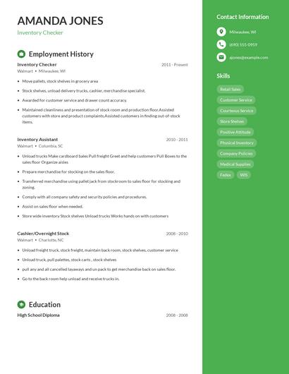 Inventory Checker Resume