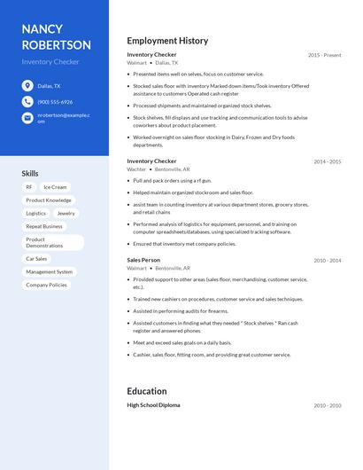 Inventory Checker Resume