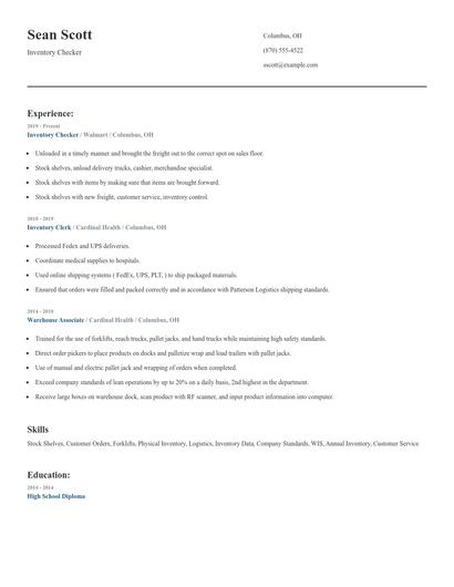 Inventory Checker Resume
