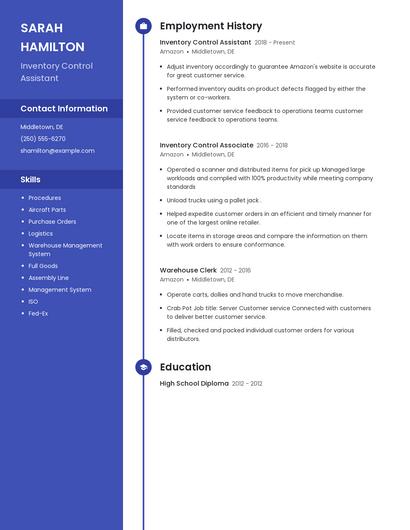Inventory Control Assistant Resume