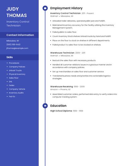 Inventory Control Technician Resume