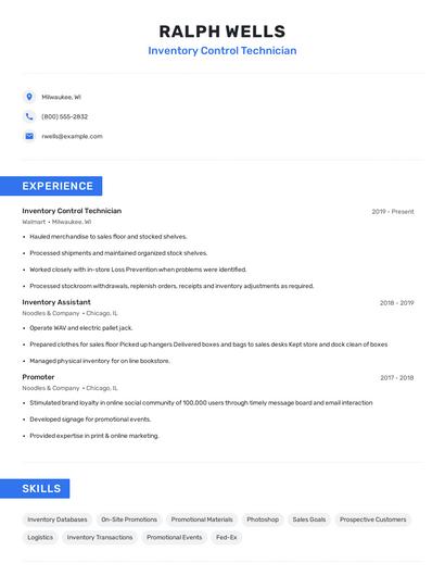 Inventory Control Technician Resume