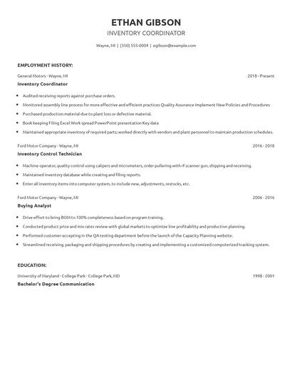 Inventory Coordinator Resume