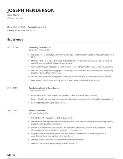 Inventory Coordinator Resume