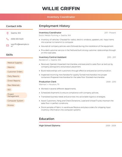 Inventory Coordinator Resume