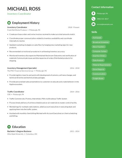 Inventory Coordinator Resume