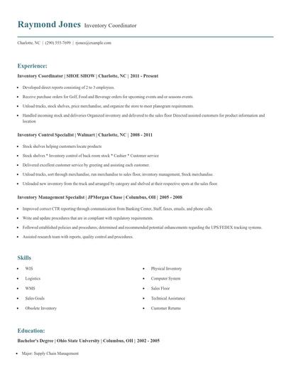 Inventory Coordinator Resume