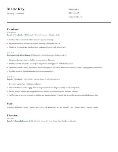Inventory Coordinator Resume