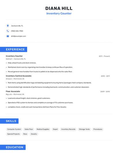 Inventory Counter Resume