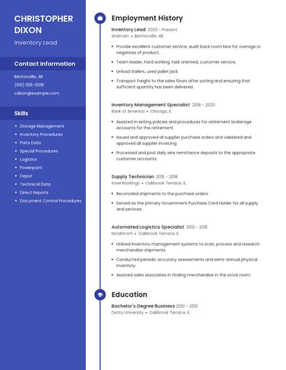 Inventory Lead Resume