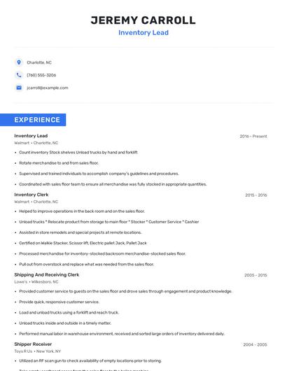 Inventory Lead Resume
