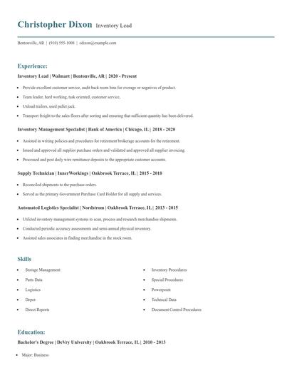 Inventory Lead Resume