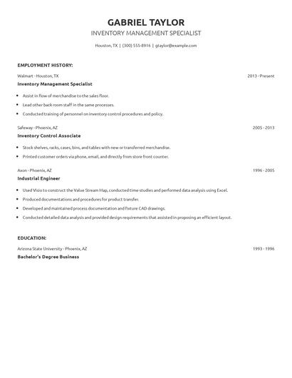 Inventory Management Specialist Resume