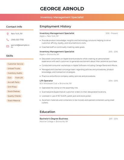 Inventory Management Specialist Resume