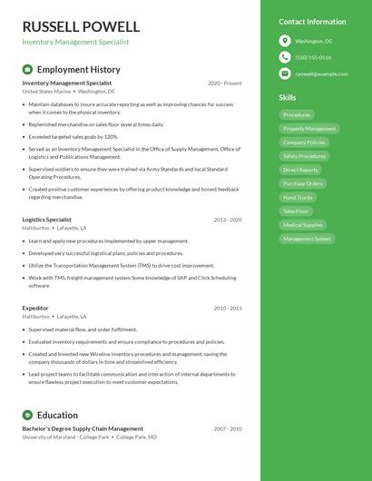 Inventory Management Specialist Resume