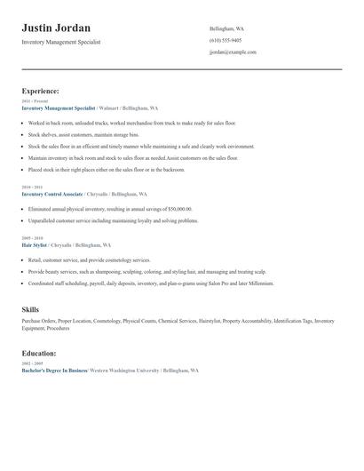 Inventory Management Specialist Resume
