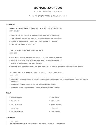 Inventory Management Specialist Resume