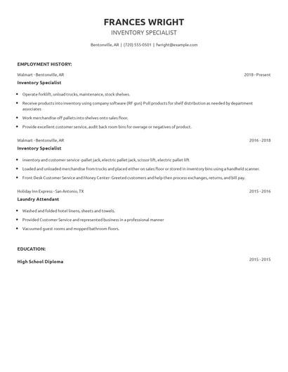 Inventory Specialist Resume