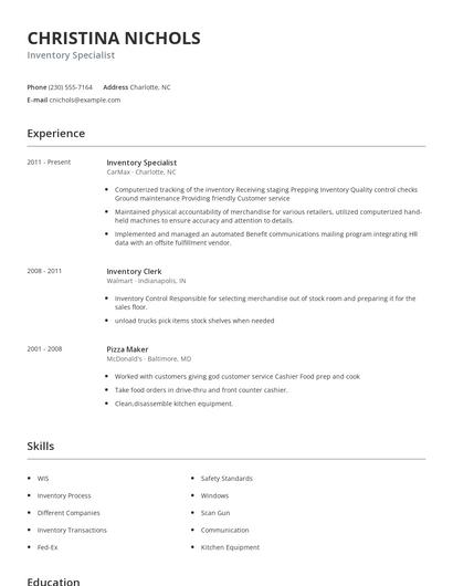 Inventory Specialist Resume