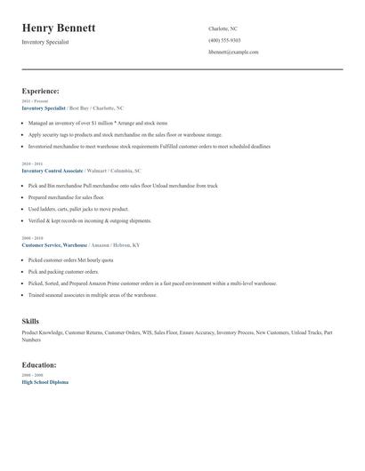 Inventory Specialist Resume