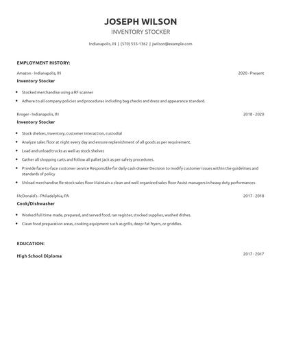 Inventory Stocker Resume