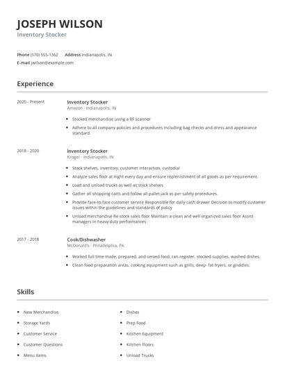Inventory Stocker Resume