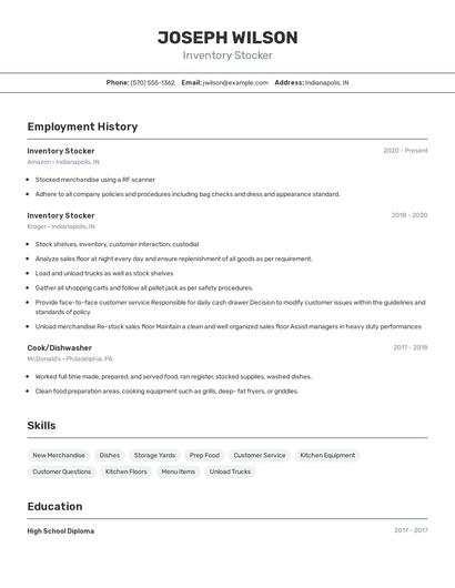 Inventory Stocker Resume