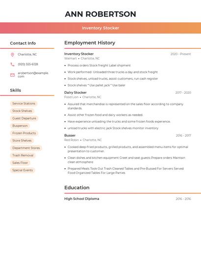 Inventory Stocker Resume