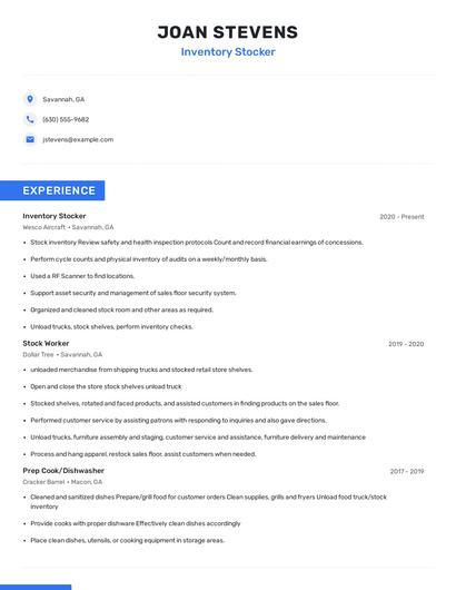 Inventory Stocker Resume