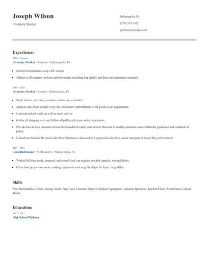 Inventory Stocker Resume