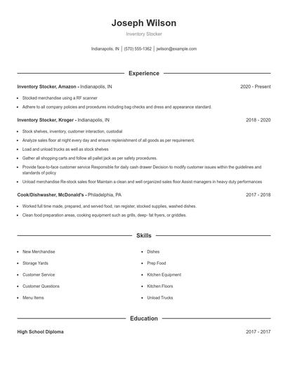 Inventory Stocker Resume
