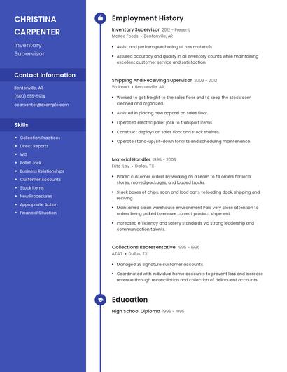 Inventory Supervisor Resume