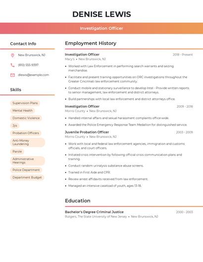 Investigation Officer Resume