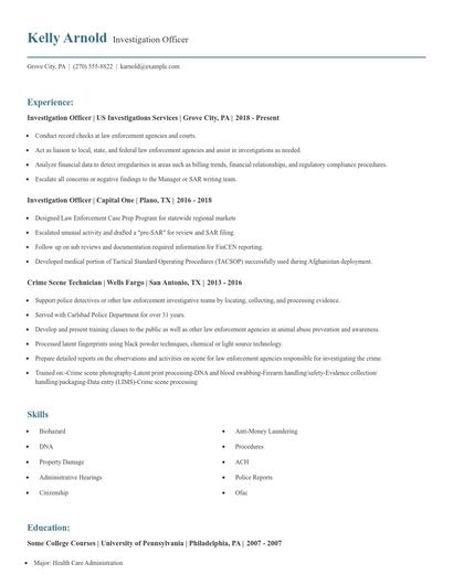 Investigation Officer Resume
