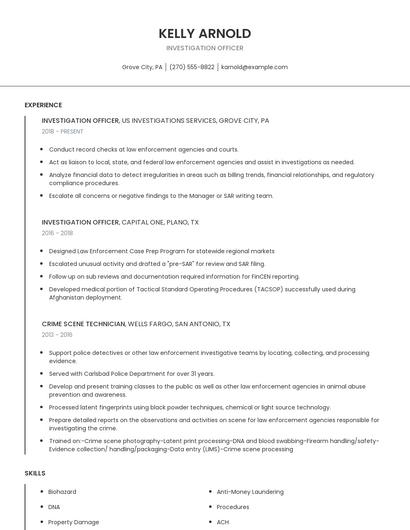 Investigation Officer Resume