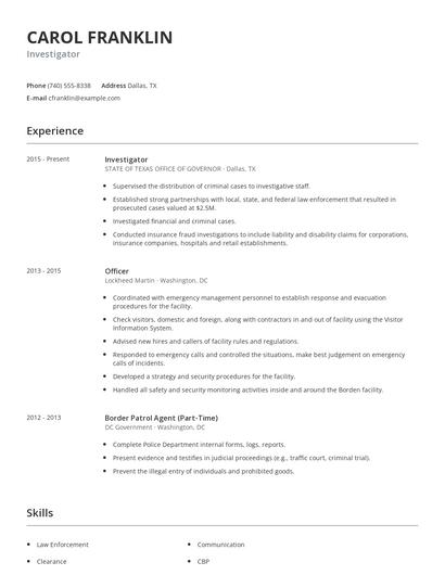 Investigator Resume