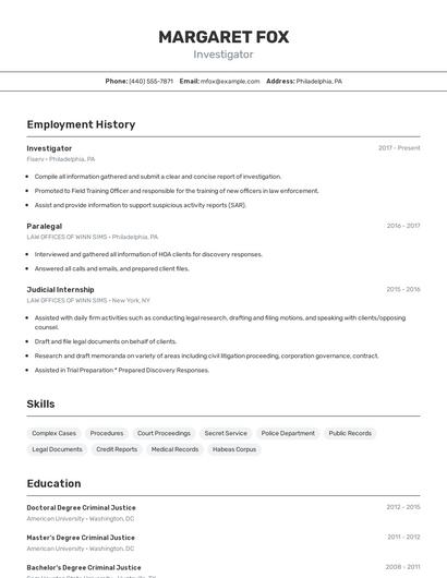 Investigator Resume