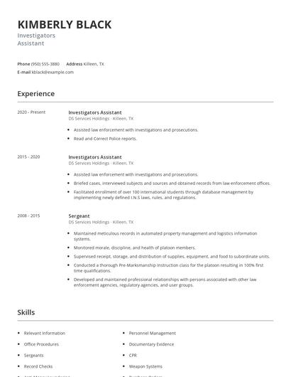 Investigators Assistant Resume