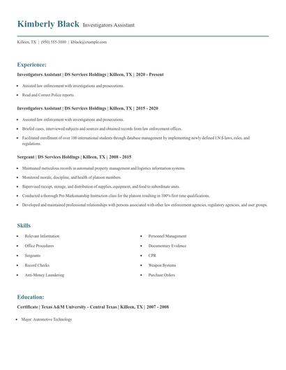 Investigators Assistant Resume