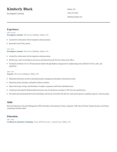 Investigators Assistant Resume