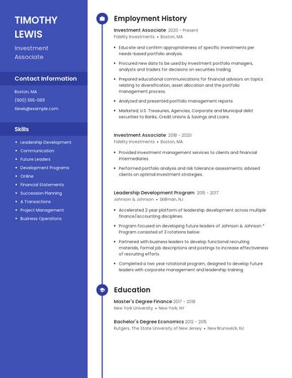 Investment Associate Resume
