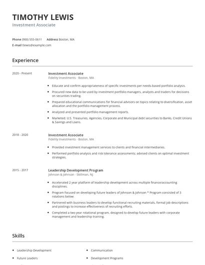 Investment Associate Resume