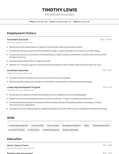 Investment Associate Resume